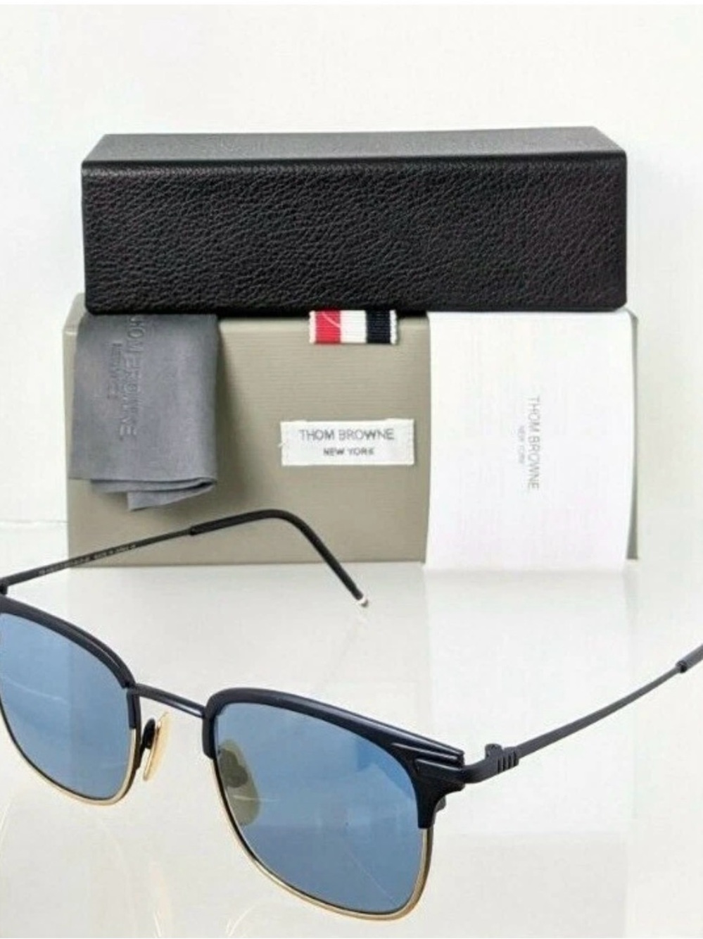Thom Browne Black and Gold Frame Sunglasses with Blue Lenses - Picture 2 of 6
